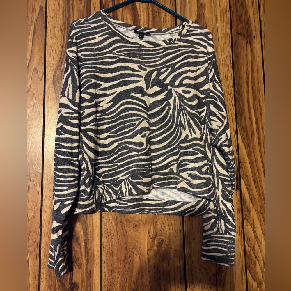 Express Black and Cream Zebra Long Sleeve Top
